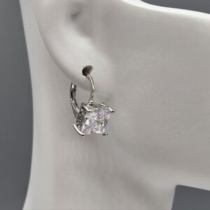 Swarovski Crystal Elements Silver Lever Back Earrings Princess Cut Clear